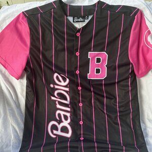 Barbie Baseball Jersey Black Pink Pinstripe Pink Short Sleeve - Medium